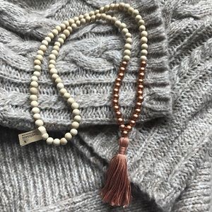 SOLD Hand Made Bronze Wood Bead Tassel Necklace